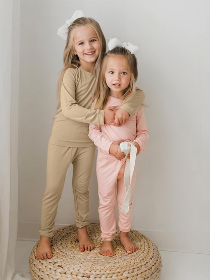BABY 2T-10Y Toddler Kids Girls Boys Soft Comfy Viscose 2pcs Set Long Sleeve Plain Shirts and Pants Sets