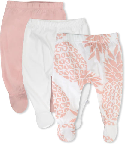 HonestBaby 3-pack Footed Pants Roomy Fit Pull on Bottoms 100% Organic Cotton for Infant Baby Boys, Girls, Unisex