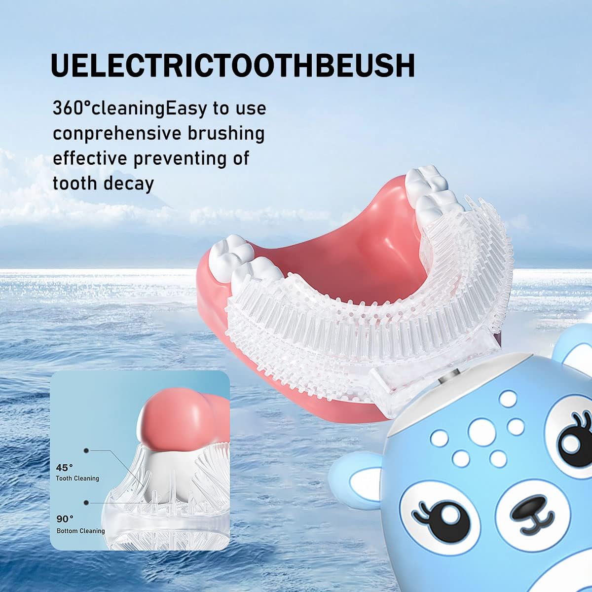 Kids Electric Toothbrushs U Shaped sonic Automatic Toothbrush with 4 Brush Heads, Six Cleaning