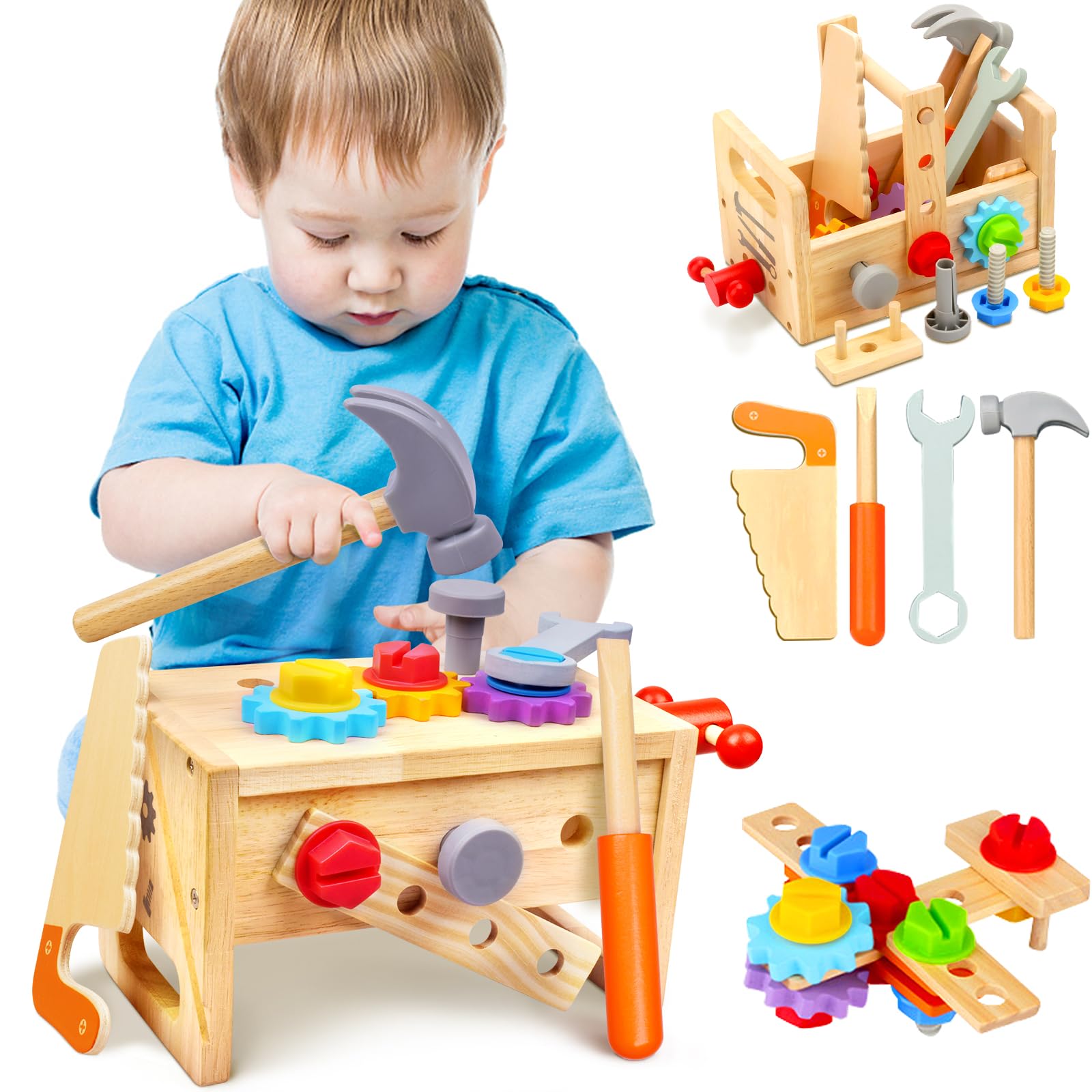 Mgtfbg Kids Tool Set - 29Pcs Wooden Toddler Tool Set with Tool Box