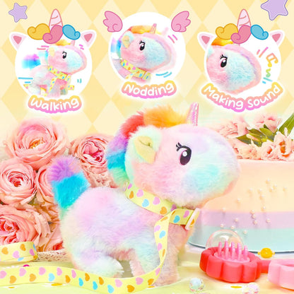 Tagitary Plush Toy Unicorn Stuffed Animal Toys for Kids with Sounds,Walking,Tail Wagging and Head Nodding,Interactive Unicorn Toy for Kids with Leash,Christmas Birthday Gift for Toddlers Kids