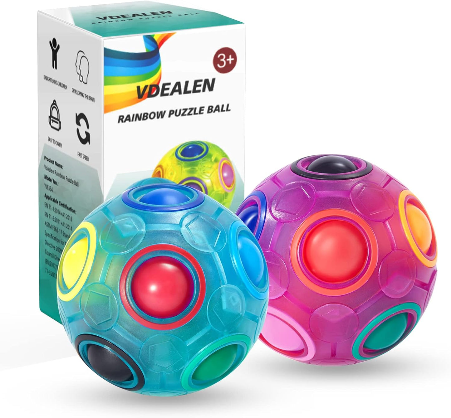 Vdealen Magic Rainbow Puzzle Ball, Fidget Ball Puzzle Brain Teaser Fidget Toy for Boys & Girls- Birthday Party Easter Valentines Day Christmas Stocking Stuffers for Kids Teen & Adults-2 Pack