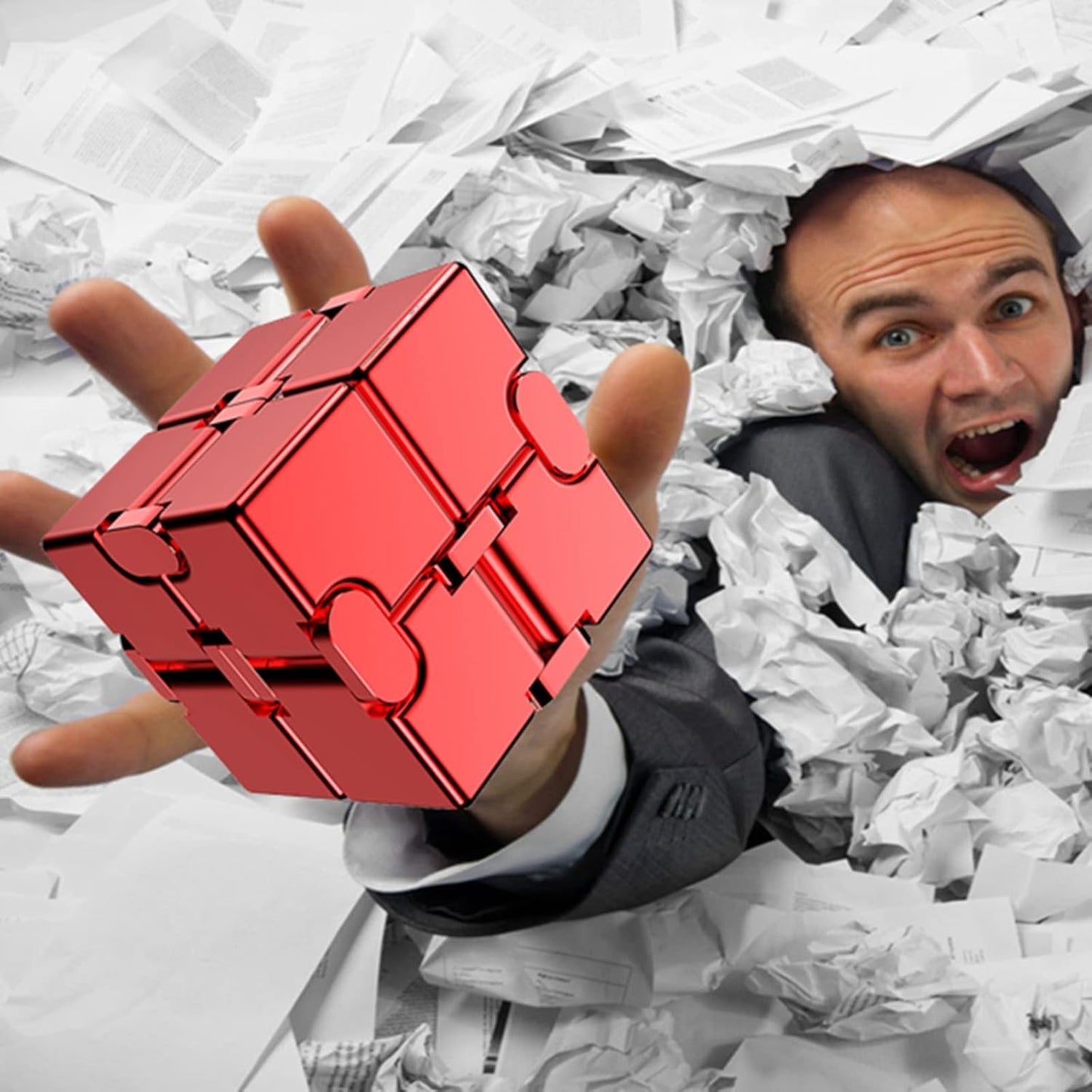 Fidget Blocks Toys Infinity Cube Anxiety Stress Relief Toy for Adults Gifts Aluminum Alloy Material (RED)