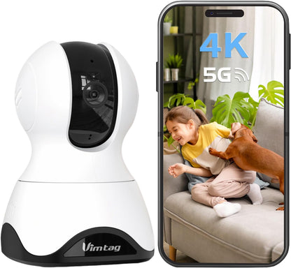 VIMTAG 4K Indoor Camera – Pet, Dog, Cat & Baby Monitor with Phone App, Audio & Speaker, Nanny Cam, 360° View, 5G/2.4G WiFi, Motion Tracking, AI Dection, Night Vision, Home Security, SD/Cloud Storage