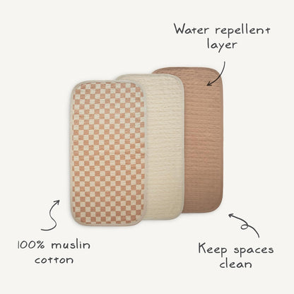 mushie Waterproof Changing Pad Liners | 100% Organic Cotton | Set of 3 (Pastel Blooms Combo)