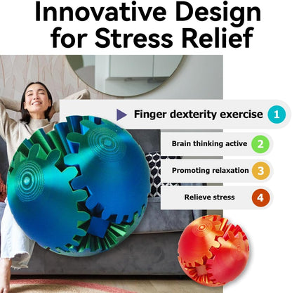 3D Printed Gear Ball ，Gear Ball Spin Ball or Cube Fidget Toy，Gear Sphere Desk Toy,Gift for Stress and Anxiety Relief (blue&green)