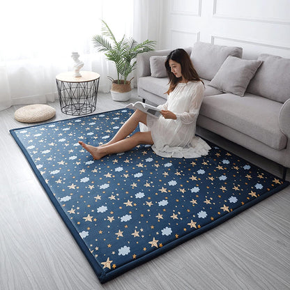 Loartee Coral Velvet Area Rug - 1" Thick Memory Foam Baby Play Mat, Washable Toddler Carpet, Home Decor for Living Room, Nursery, Kids Bedroom, Starry Blue, 5'11"x6'7"