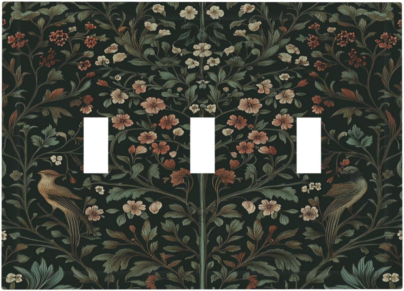 Decorative Switch Plates Vintage Morris Colorful Flower Green Leaf 3 Gang Wall Plate Triple Toggle Light Switch Cover Faceplate Electrical Wall Panels For Bed Room Living Room Decor