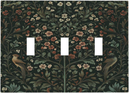 Decorative Switch Plates Vintage Morris Colorful Flower Green Leaf 3 Gang Wall Plate Triple Toggle Light Switch Cover Faceplate Electrical Wall Panels For Bed Room Living Room Decor