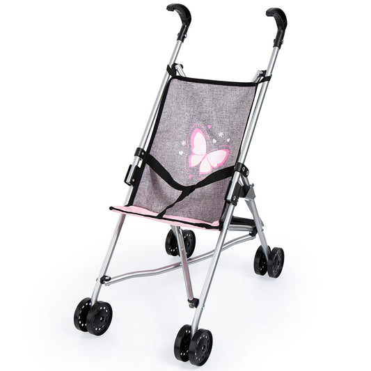 Bayer Doll Umbrella Stroller, Foldable Toy Buggy for 18 Inch Dolls, Grey
