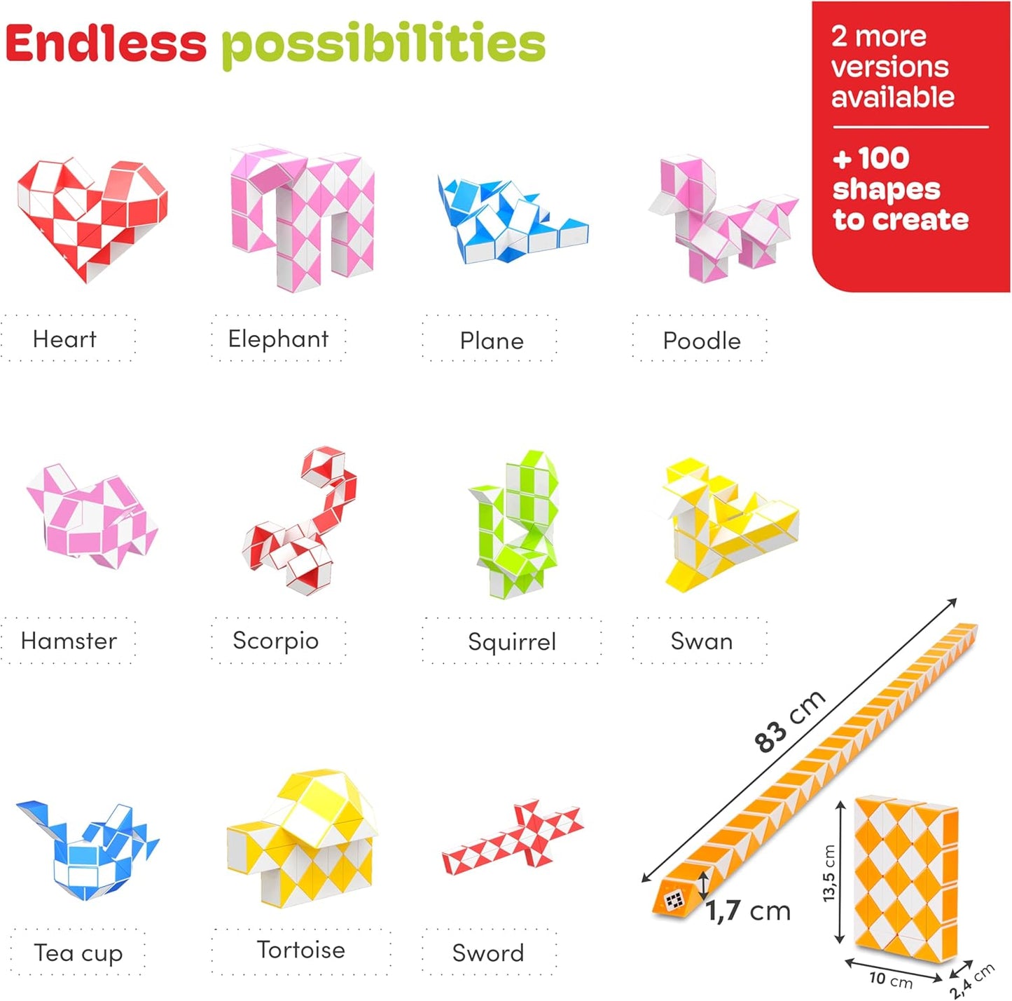 CUBIDI® Magic Snake Cube | Fidget Snake Toy for Kids | Travel Toys for Kids Ages 4-8 | Great Gift for Boys and Girls Birthday, Christmas, Stocking Stuffers - 48 Blocks | 0.9 inch x 0.7 inch | Orange