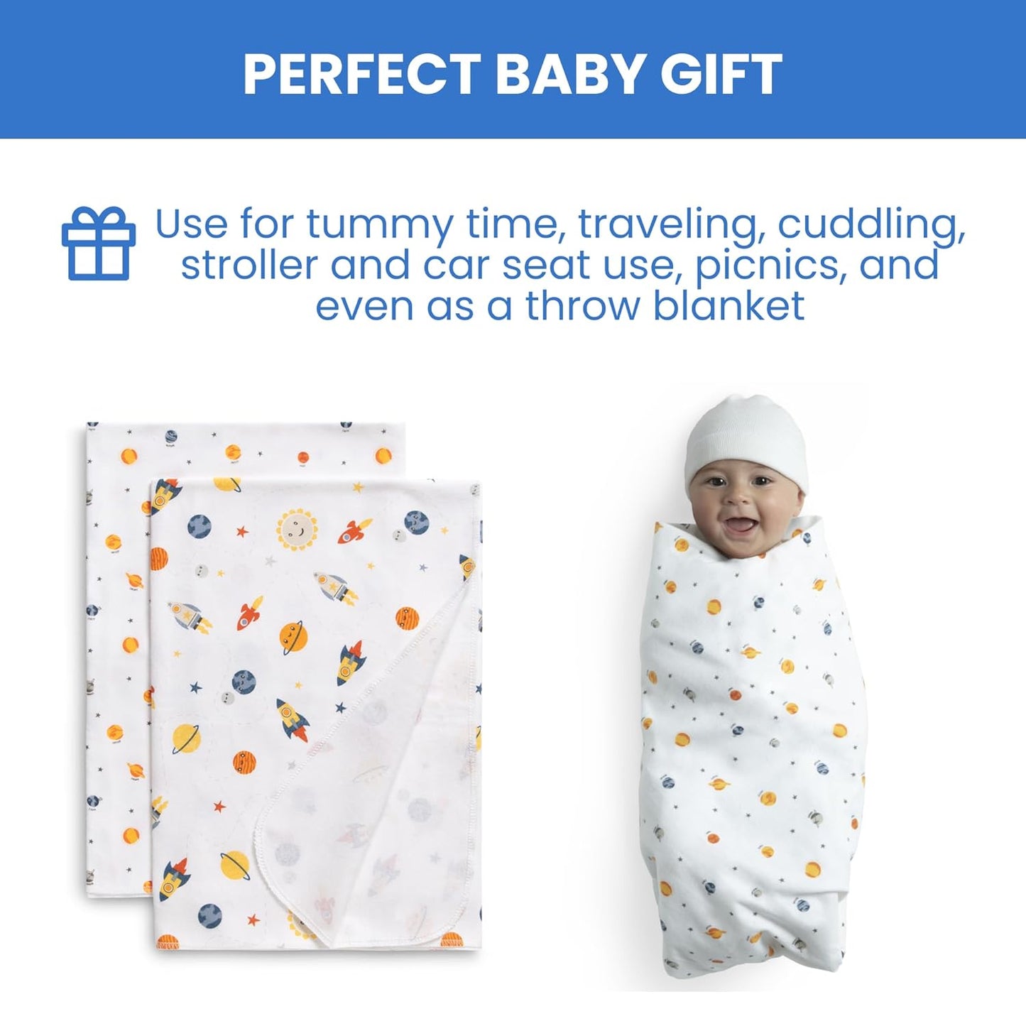 Delta Children 100% Cotton Flannel Baby Receiving Blankets for Girls and Boys – 30x30 Inches (Pack