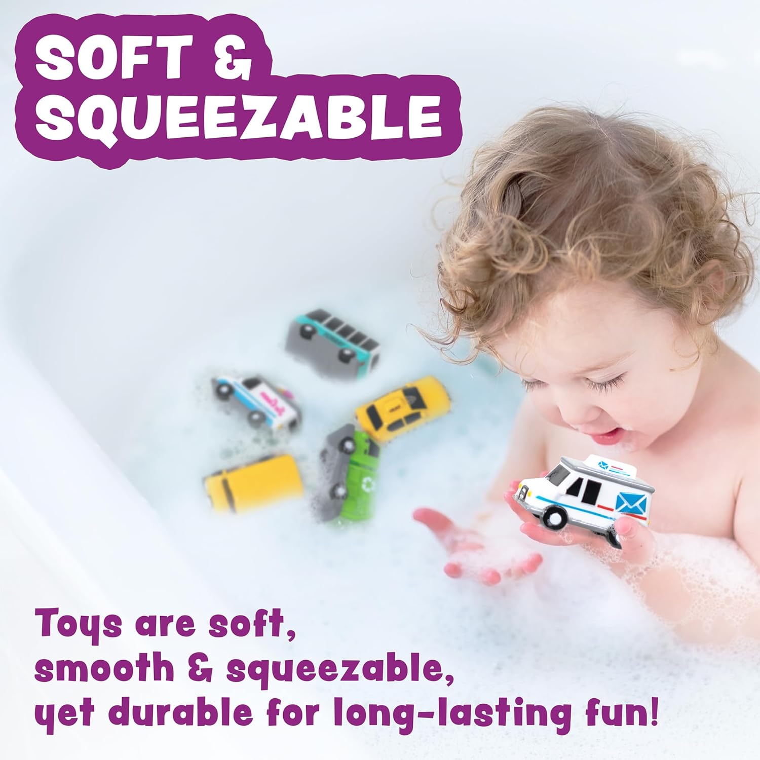 Tub Works® Vehicles™ Bath Cars Mold Free Bath Toys, 6 Pack | Sealed, No Hole Bath Toys Design Keeps