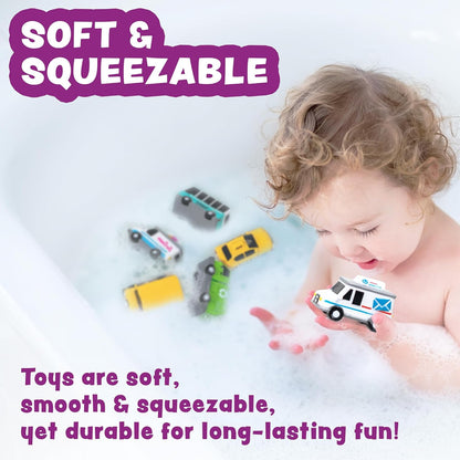 Tub Works® Vehicles™ Bath Cars Mold Free Bath Toys, 6 Pack | Sealed, No Hole Bath Toys Design Keeps