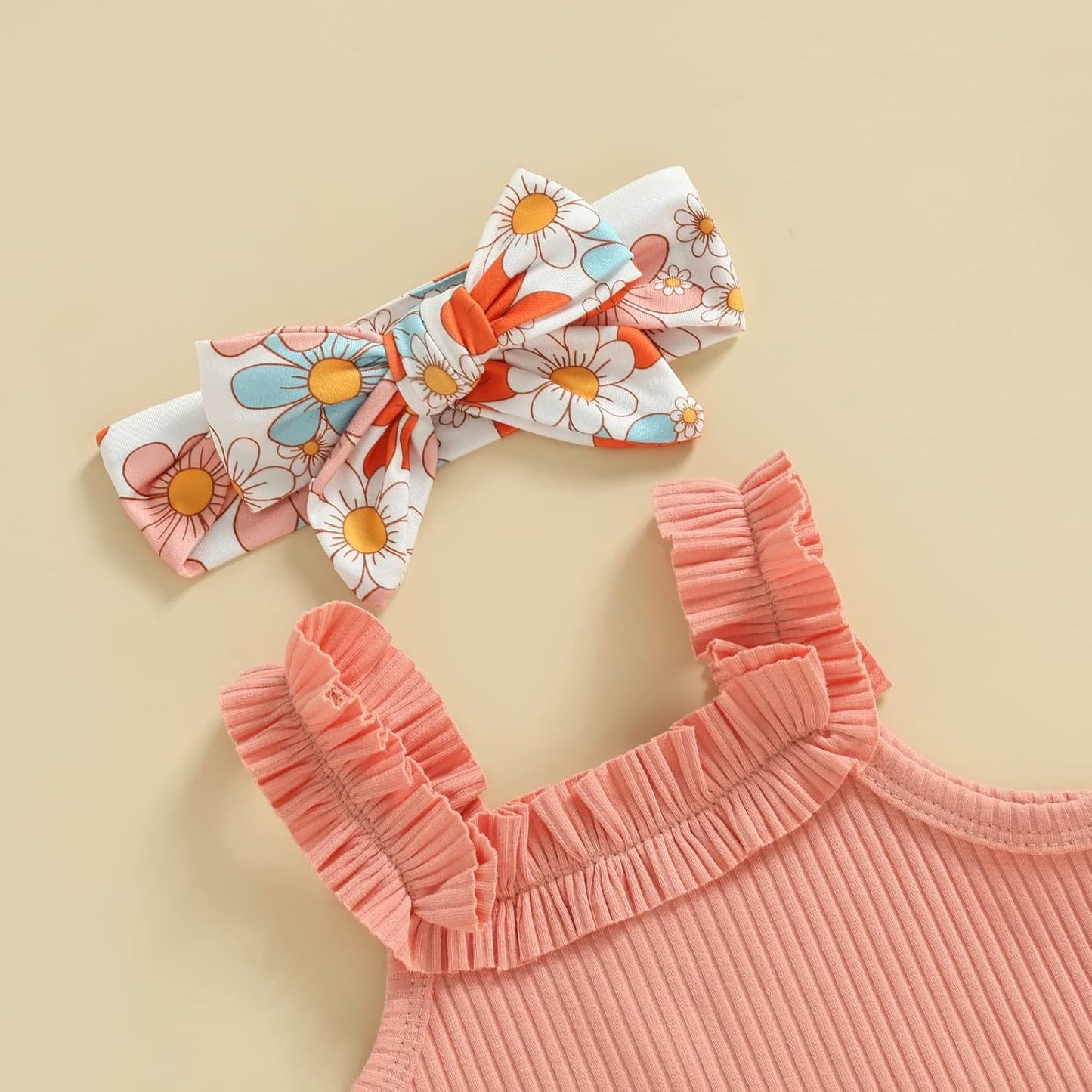 fhutpw Baby Girl Clothes Summer Cute Outfits 3 6 12 18 Months Spaghetti Strap Romper & Floarl Shorts Sets