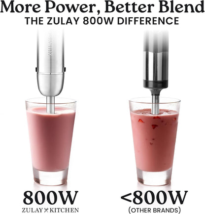 Zulay 4-in-1 Immersion Stick Mixer Hand Blender - 800 Watts, 12 Speeds, 5-ft Power Electric Cord