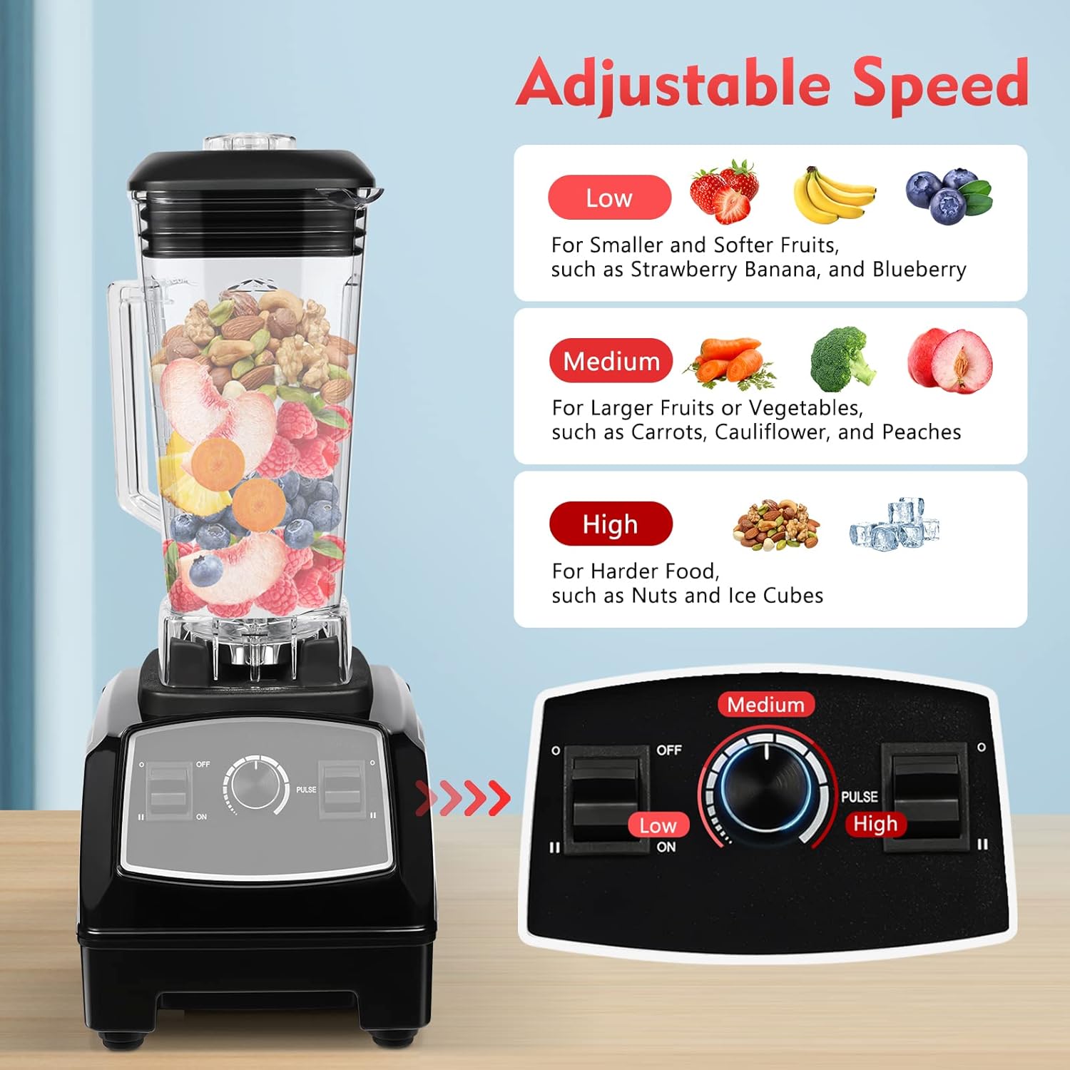 Blender 2L Automatic Smoothie Mixer Baby Food Blender 68oz Fruit Vegetables Juicer 2200W High-Speed