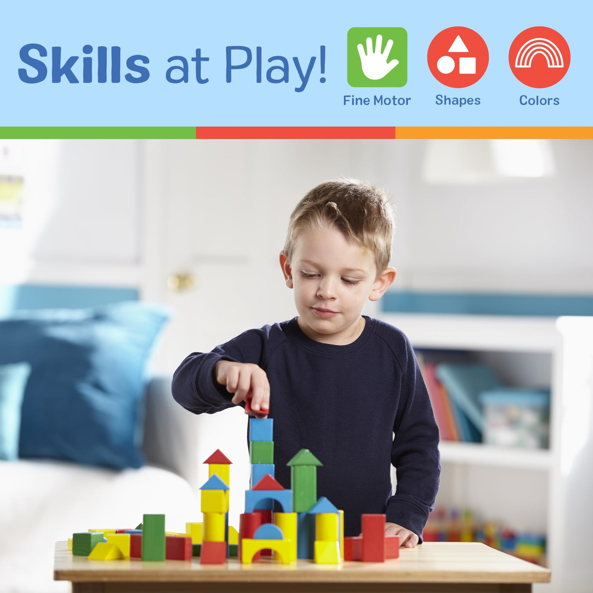 Melissa & Doug Wooden Building Blocks, 100-Piece Set of Sorting & Stacking Toys in 4 Colors and 9