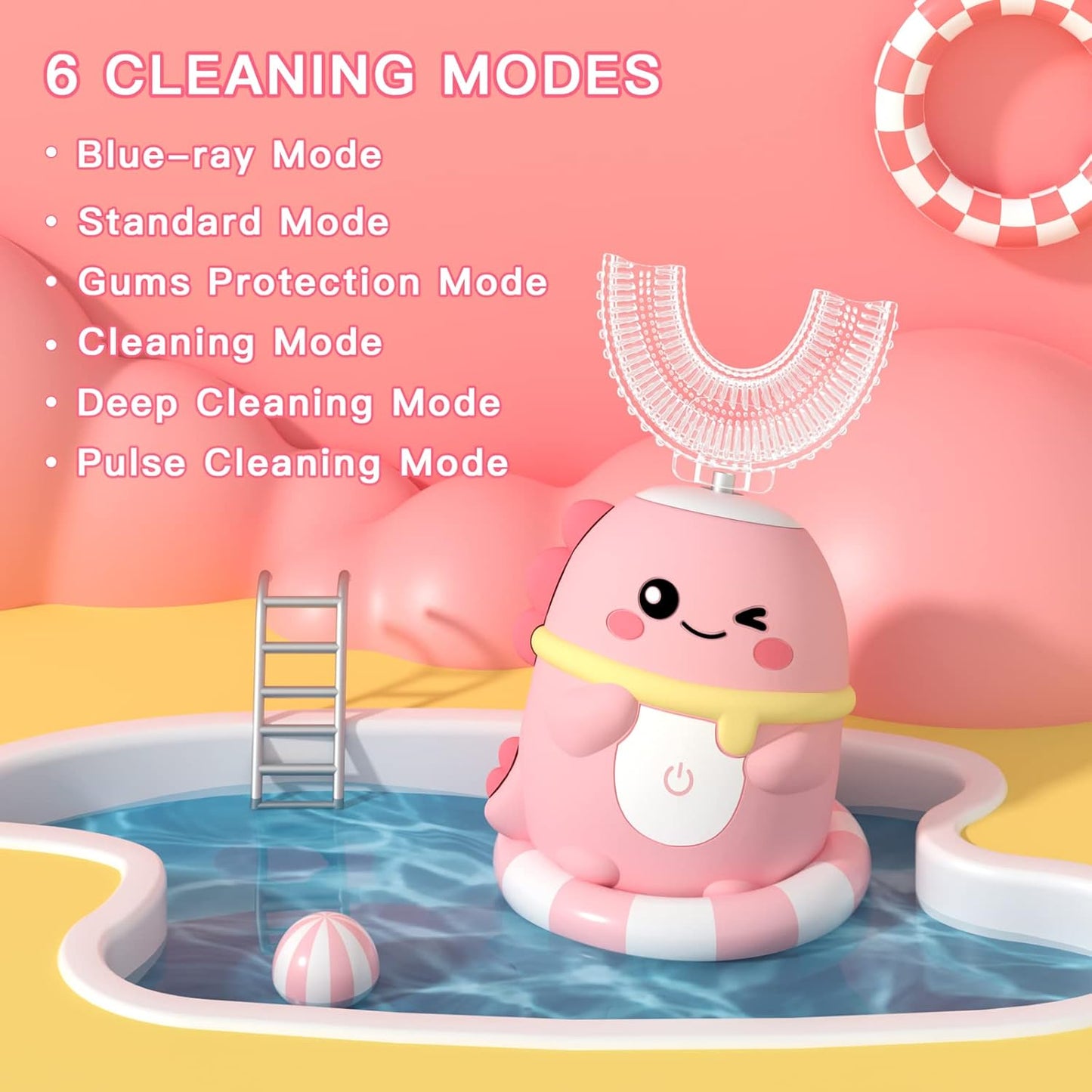 Kids Electric Toothbrush U Shaped Toddler Auto Sonic Toothbrushes with 5 Brush Head,Cartoon