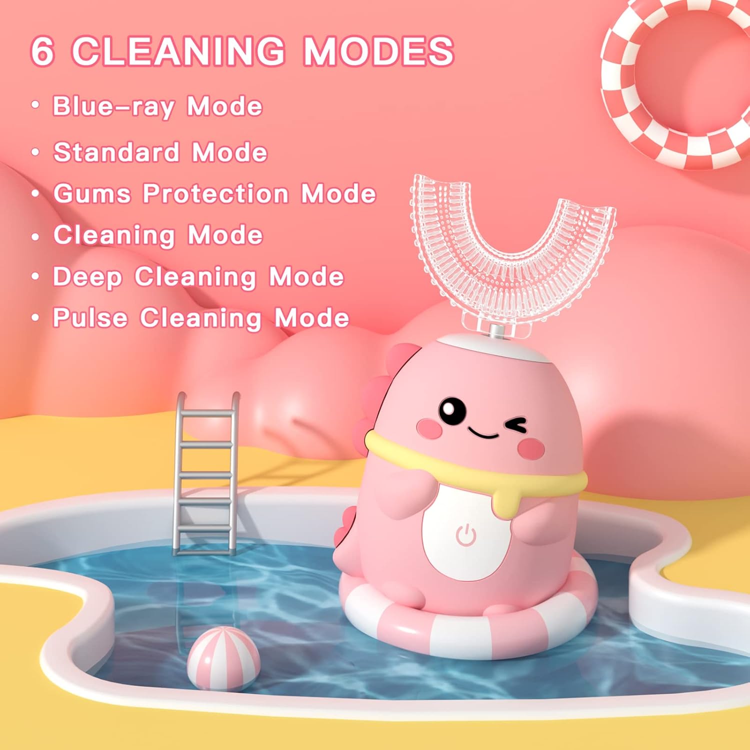 Kids Electric Toothbrush U Shaped Toddler Auto Sonic Toothbrushes with 5 Brush Head,Cartoon