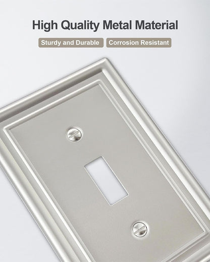 2-Pack Single Toggle Wall Plate, Metal Light Switch Cover, Satin Nickel Switch Plate Cover, 3.15‘’*4.88‘’， Midsize, A035 Series