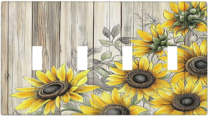 Light Switch Covers Floral Sunflower Rustic Flower Vintage Wood Quad Toggle Electrical Faceplate 4