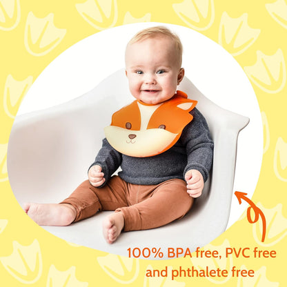 Silly Goose Set of 2 Silicone Baby Bibs, for Babies and Toddlers, Waterproof, Adjustable, Soft
