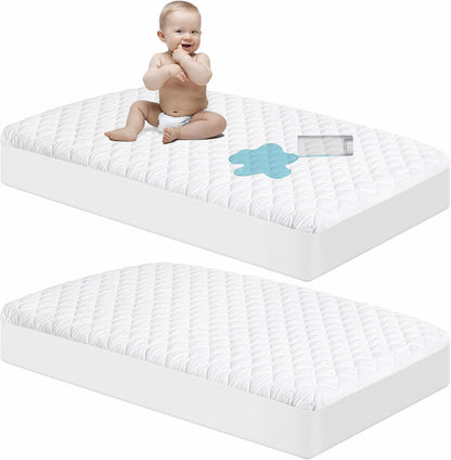 NTBAY 2 Pack Waterproof Crib Mattress Protector, Quilted 28"x52" Toddler Fitted Sheet - Machine