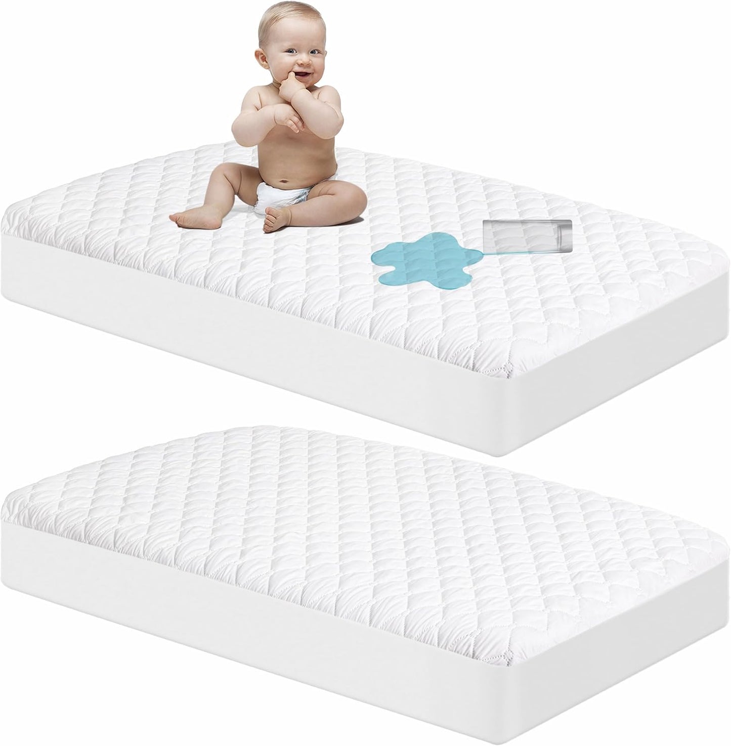 NTBAY 2 Pack Waterproof Mini Crib Mattress Protector, Quilted 24"x38" Fitted Mattress Cover