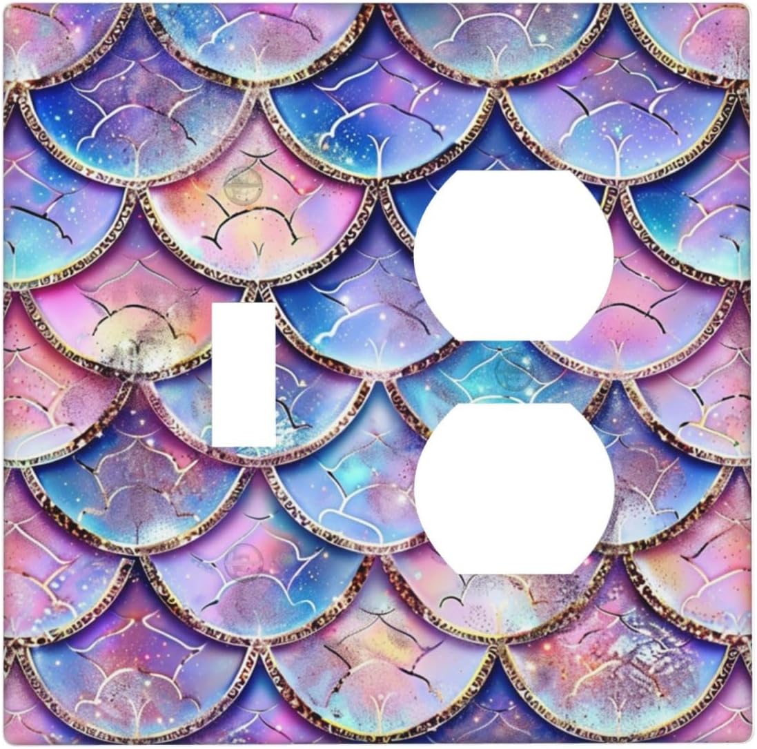 Decorative Outlet Covers Cute Pink Purple Mermaid Scales 2 Gang Wall Plate Cover Single Toggle Duplex Combo Two Switch Light Switch Cover Plate GFCI Faceplate for Bedroom Home Decor