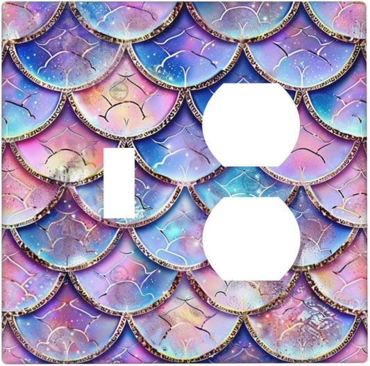 Decorative Outlet Covers Cute Pink Purple Mermaid Scales 2 Gang Wall Plate Cover Single Toggle Duplex Combo Two Switch Light Switch Cover Plate GFCI Faceplate for Bedroom Home Decor