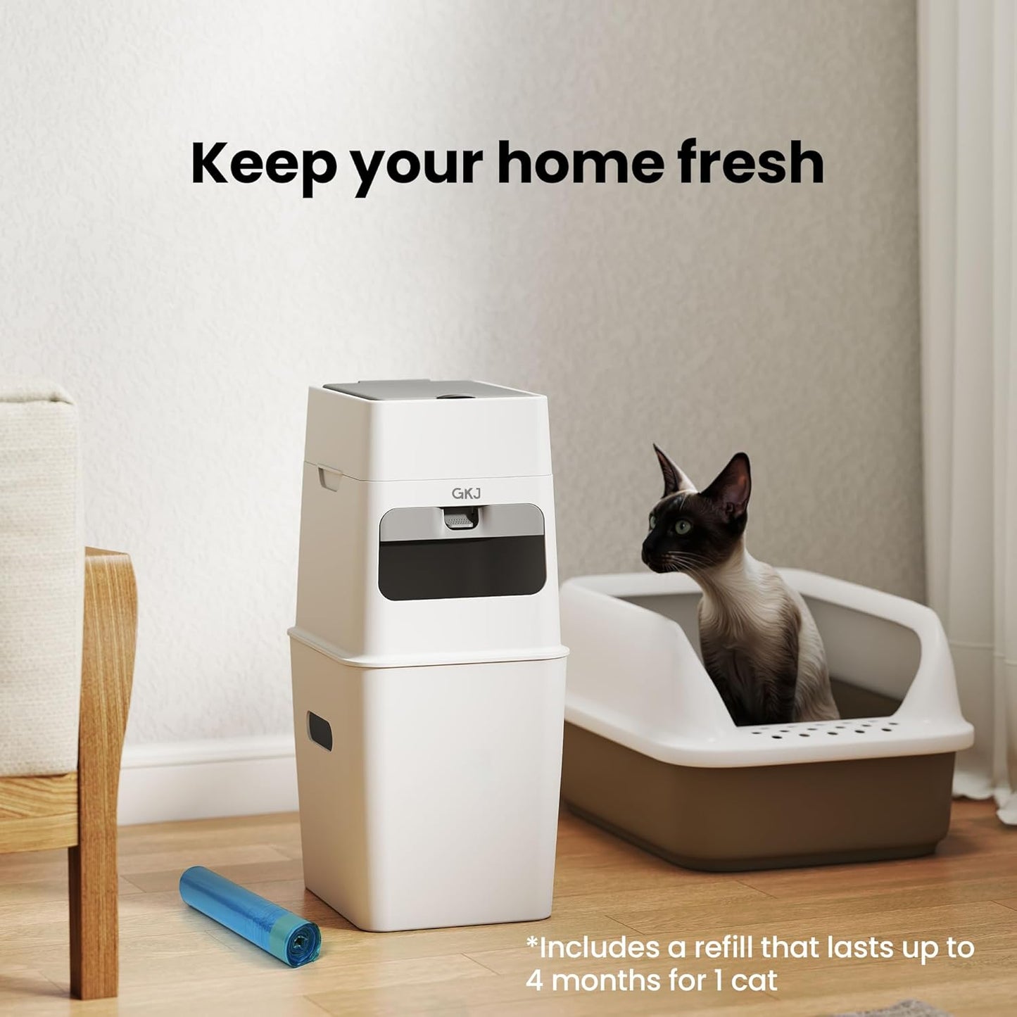 GKJ Cat Litter Trash Can, Cat Litter Disposal Bin | Garbage Disposal Diaper Pail | No Smell Cat Litter Pail | Pet Waste Pail for Cats, Dogs, Rabbits, Includes 1 Roll Refill Bag