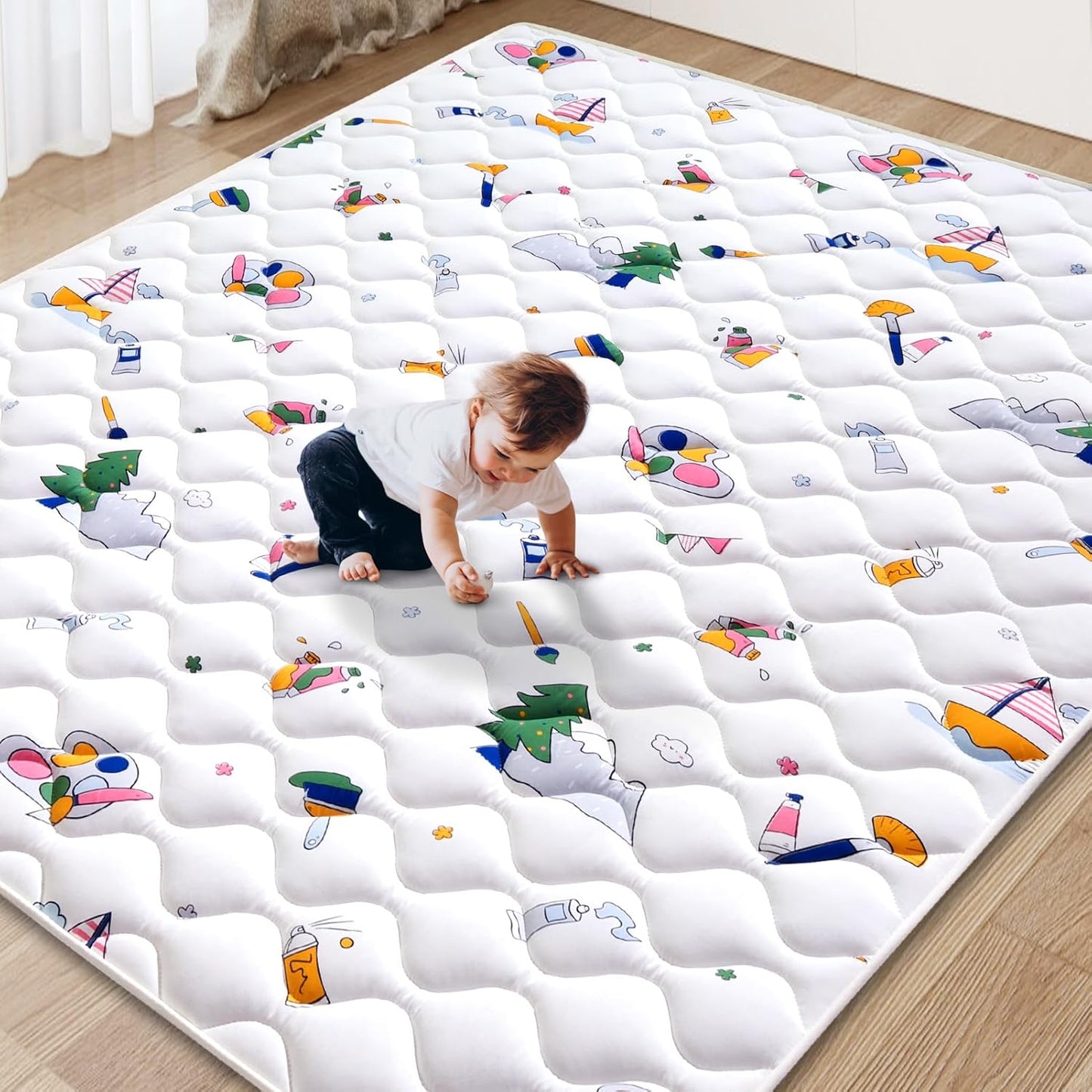 Vibe Bear Baby Play Mat - 71" X 59", Premium Thicker Foam One-Piece Crawling Mat, Extra Large Anti-Slip Activity Playmat for Babies, Toddlers & Infants