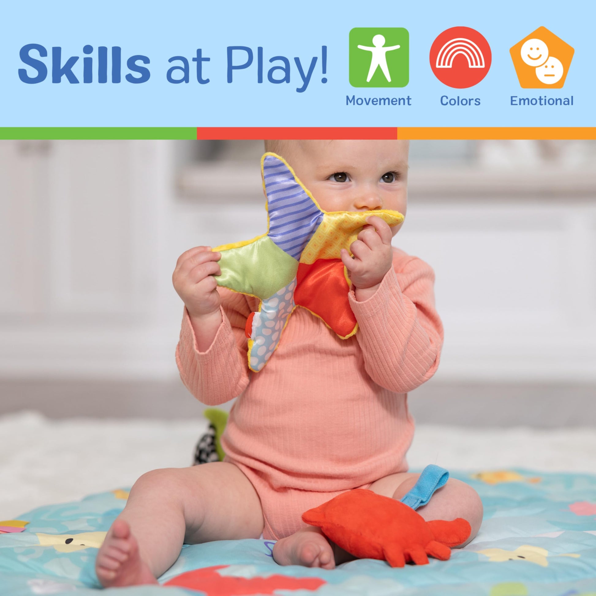 Melissa & Doug Ocean Wooden Baby Play Gym, Easy-Fold Baby Activity Center, 5 Washable Sensory Toys