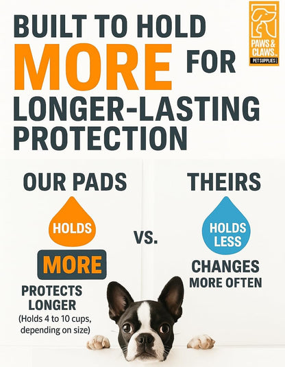 Paws & Claws Premium Disposable Dog Pee Pads – Extra Large 30"x36", 30-Count – 6-Layer Leak-Proof, Super Absorbent (Holds 10 Cups), Odor Control, Quick-Dry, Non-Slip for Large Dogs, Multi-Pet Homes