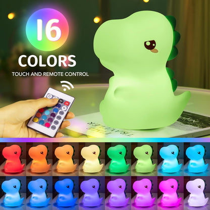 One Fire Dinosaurs Night Lamp, Remote 16 Colors Baby Night Lights for Nursery,Dimmable Dinosaur Lights for Bedroom Decor,Rechargeable Night Light for Baby Nursery,Silicone Dinosaur Gifts for Boys Toys