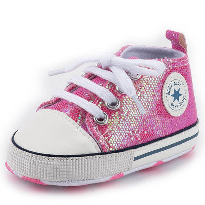 Unisex Baby Girls Boys Canvas High-top Shoes, Newborn Infant Anti-Slip Soft Sole Frist Walking Breathable Sneakers