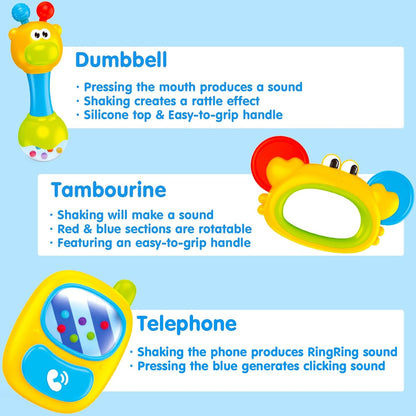 MOONTOY 3pcs Baby Rattles Toy Set, Baby Toys 0-6 Months Infant Toys 6-12 Months Teethers for Babies 3-6 Months Easter Basket Stuffers Gifts, Sensory Teething Toys 0 1 2 3 4 5 6 Month Newborn Boy Girl