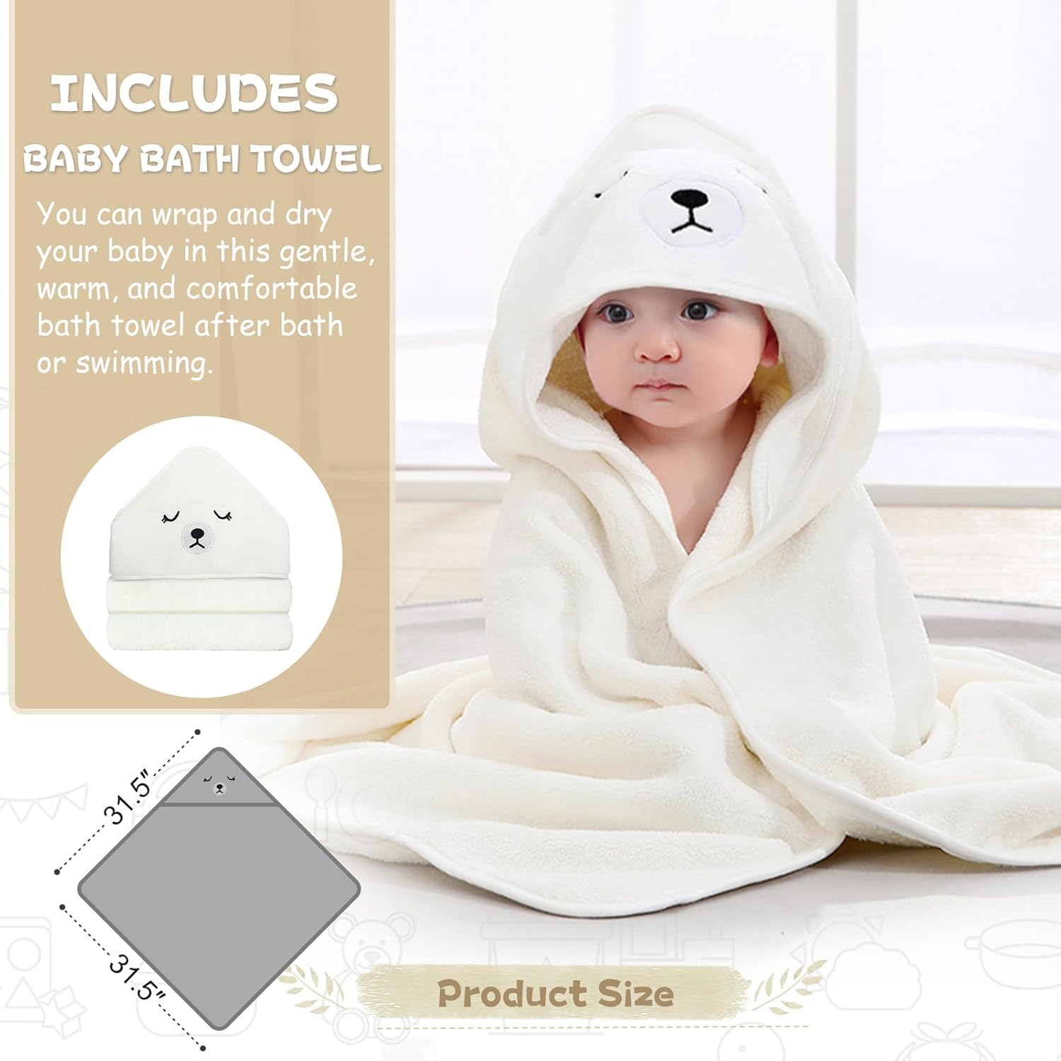 MoreFeel Collapsible Baby Bathtub for Newborn with Thermometer & 1 Hooded Towel & 1 Soft Floating