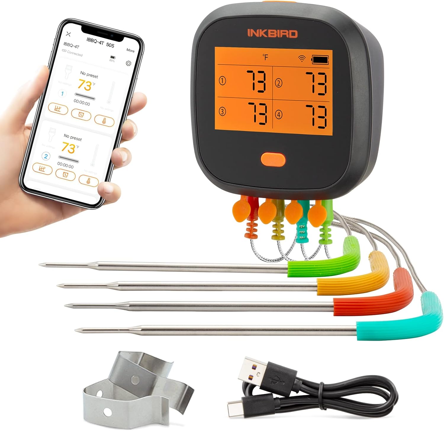 Inkbird WiFi Meat Thermometer for Grilling, Unlimited Rang Rechargeable BBQ Thermometer APP