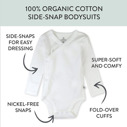 HonestBaby unisex-baby 3-pack Long Sleeve Side-snap Kimono Bodysuits Organic Cotton for Infant Baby Boys, Girls, Unisex