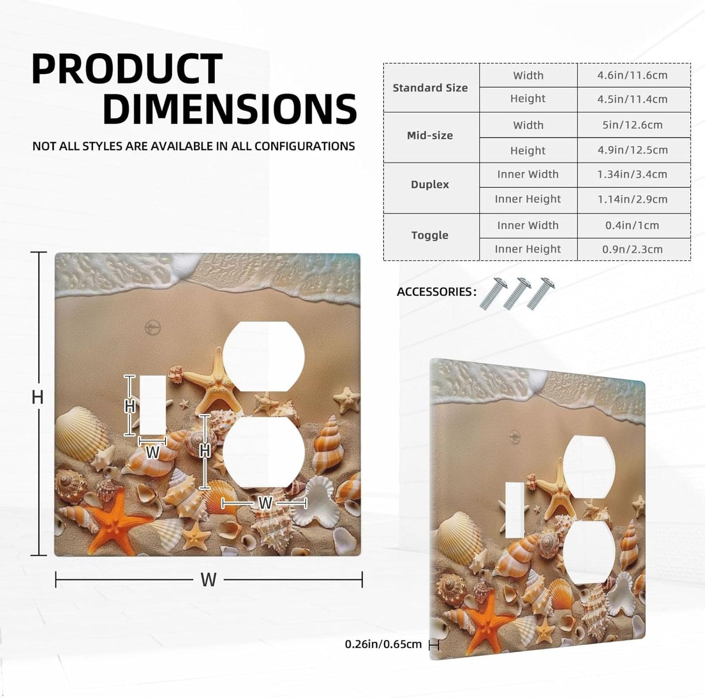 Decorative Outlet Covers Beachy Sea Ocean Seashell Starfish 2 Gang Wall Plate Cover Single Toggle Duplex Combo Two Switch Light Switch Cover Plate Jumbo Dual GFCI Faceplate