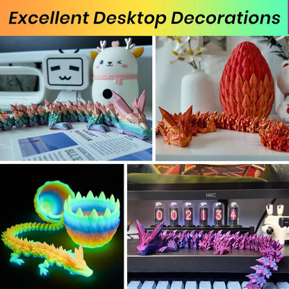 3D Printed Dragon Egg, 15 inchs Rainbow Luminous Dragon Toy,Articulated Crystal Dragon,Glow in Dark Fidget.Cool