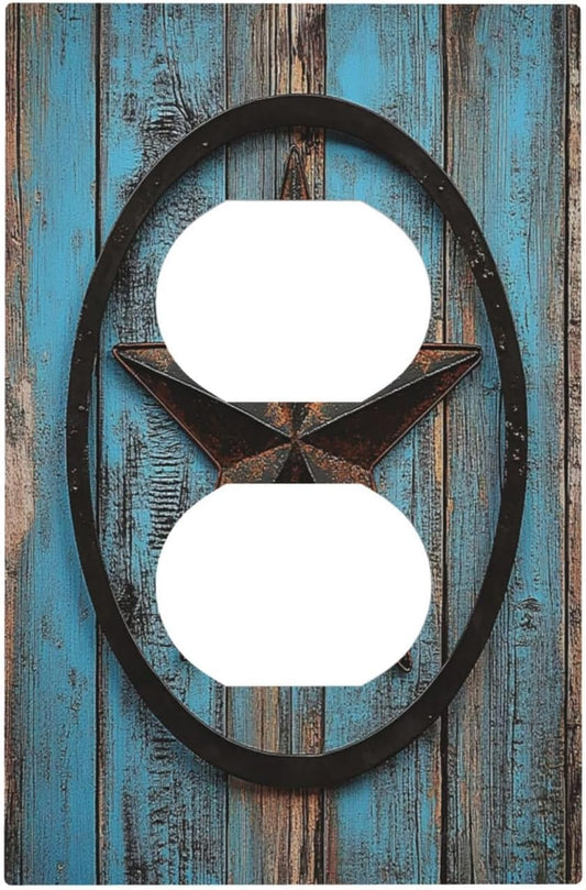 Outlet Covers Rustic Wood Country Barn Texas Star On Teal 1 Gang Duplex Light Switch Cover