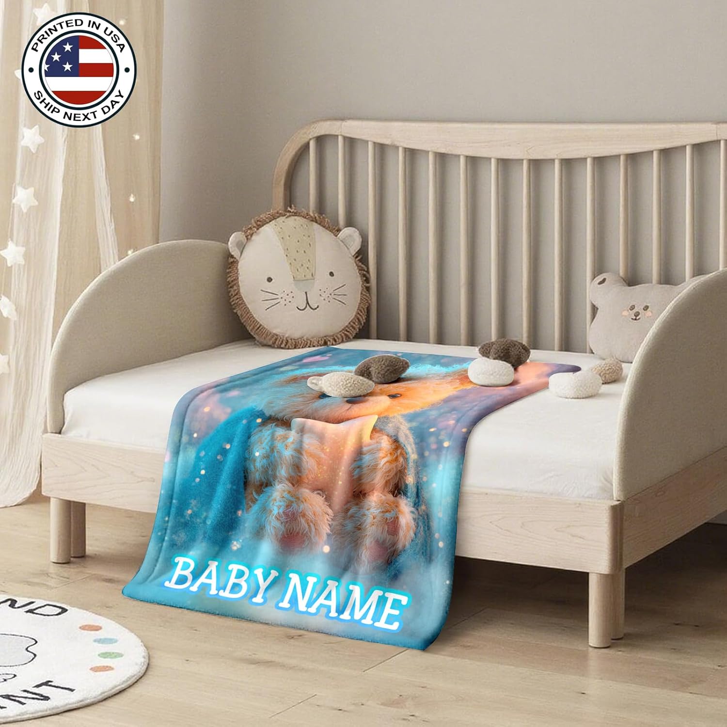 Ship Next Day, Personalized Baby Blanket – Printed in USA, Custom Baby Blanket for Boys & Girls