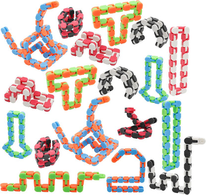 18 Pack Wacky Tracks Snap and Click Fidget Toys Finger Sensory Toys, 24 Links Snake Puzzles for Stress Relief, Party Bag Fillers, Party Supplies