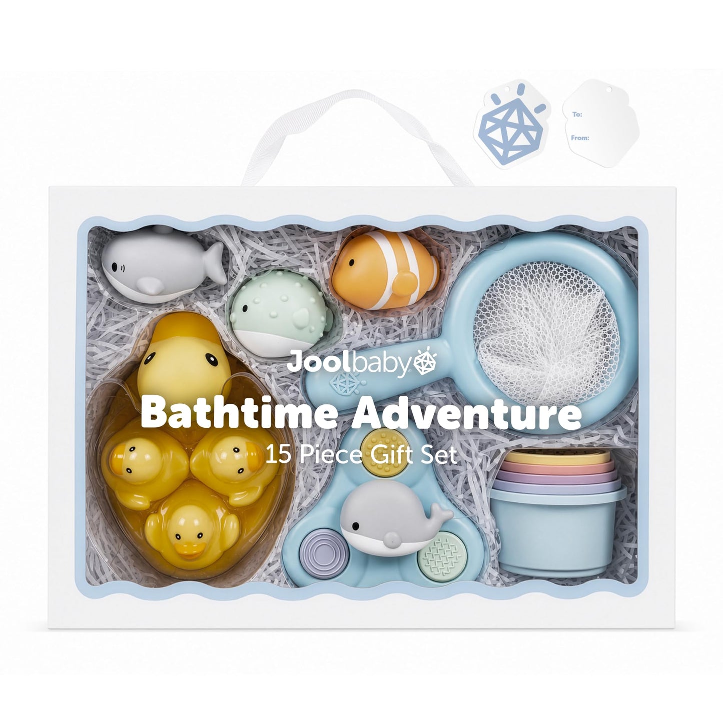 Jool Baby 15-Piece Bathtub Toys Gift Set with Bath Toy Storage Organizer
