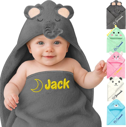 Personalized Baby Towels Hooded with Name, Custom Toddler Bath Towel with Hood for Girl Boy, Warm