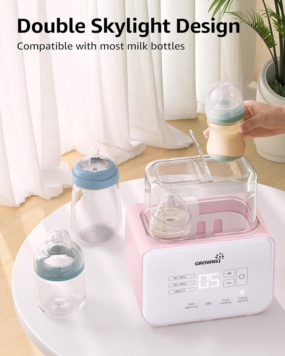 Baby Bottle Warmer, Gronwsy 8-in-1 Fast Milk Warmer with Timer Breastmilk or Formula, Fits 2