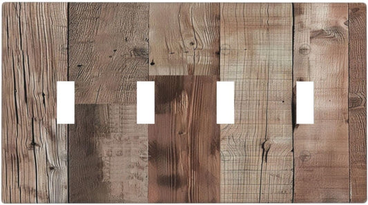 Decorative Switch Covers Plate Retro Wood Plank Vintaga Wooden Board Cabin 4 Gang Artistic Wall Plate Unique Quad Toggle Light Switch Plate Jumbo Faceplate for Bedroom Home Decor